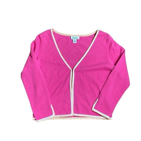 Y2K Lilly Pulitzer Cropped Cashmere Cardigan Hot pink XS - Picture 1 of 6